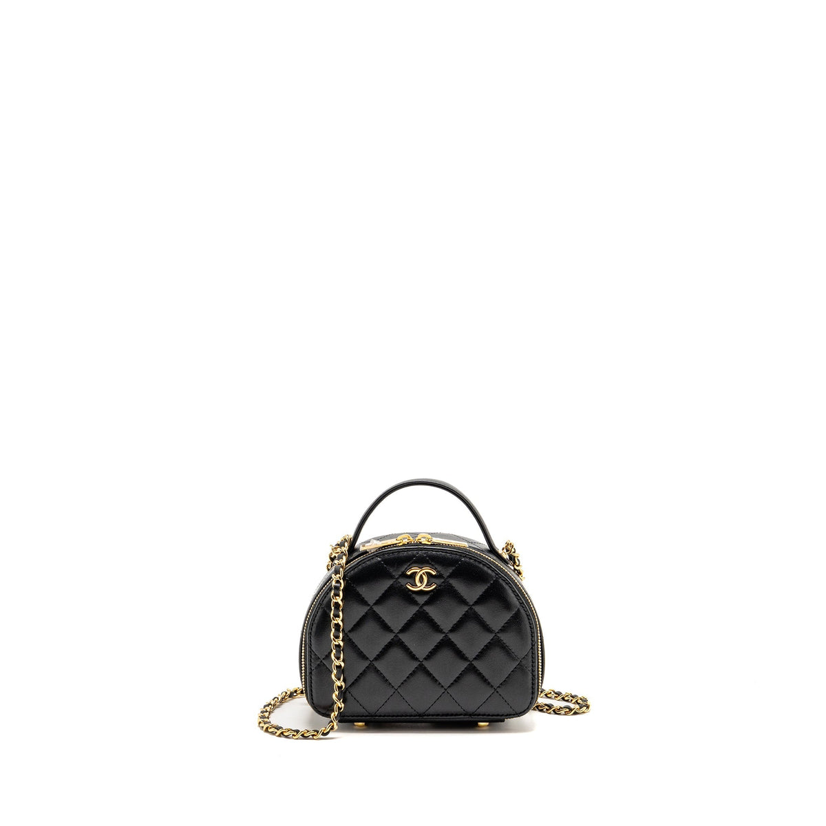 Chanel Top Handle Chic Riviera Vanity Case with Chain Shiny Lambskin Black GHW (Microchip)