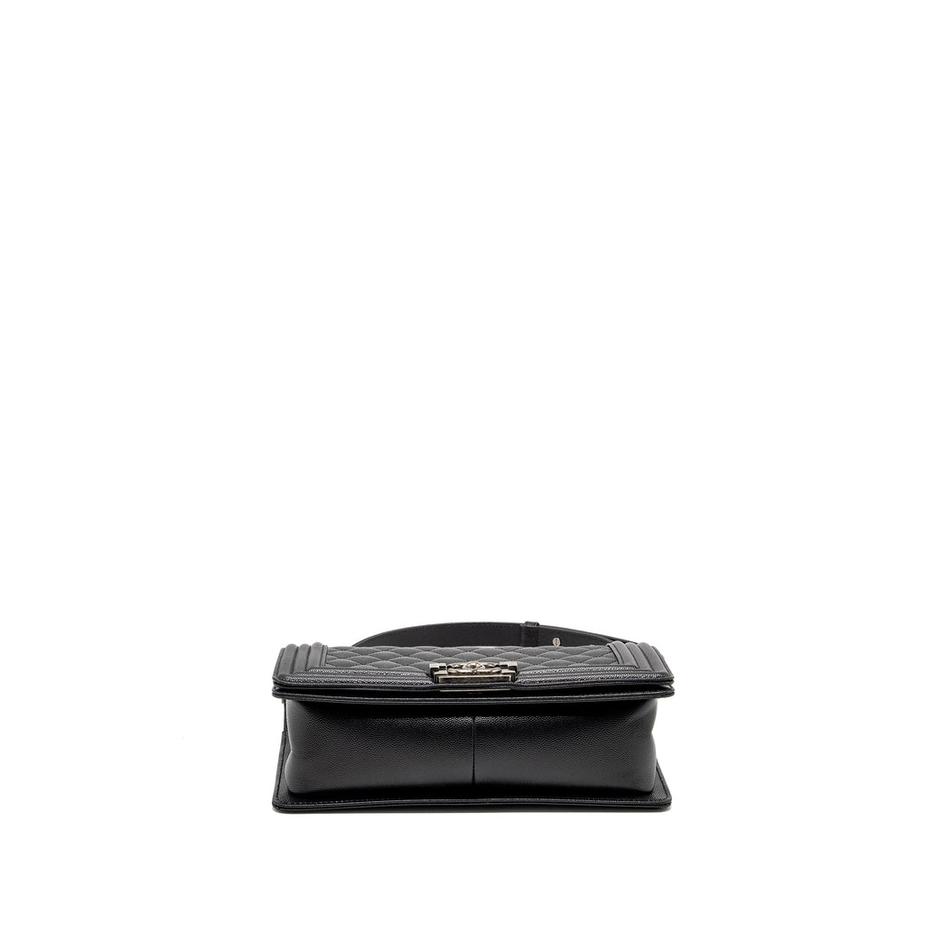 CHANEL MEDIUM BOY BAG CAVIAR BLACK RUTHENIUM HARDWARE (MICROCHIP)
