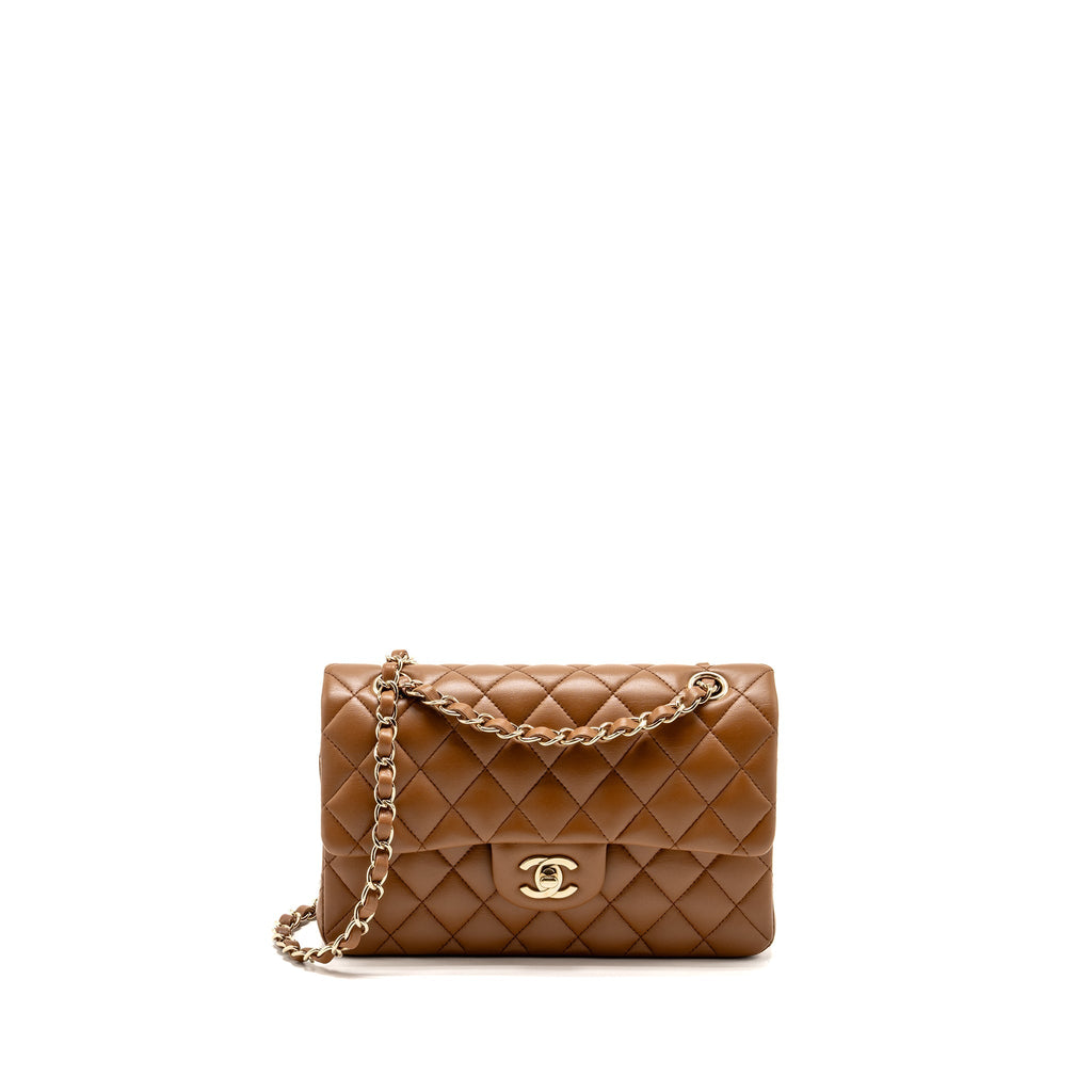 Chanel Small Classic Double Flap Bag Lambskin Dark Brown GHW (Microchip)