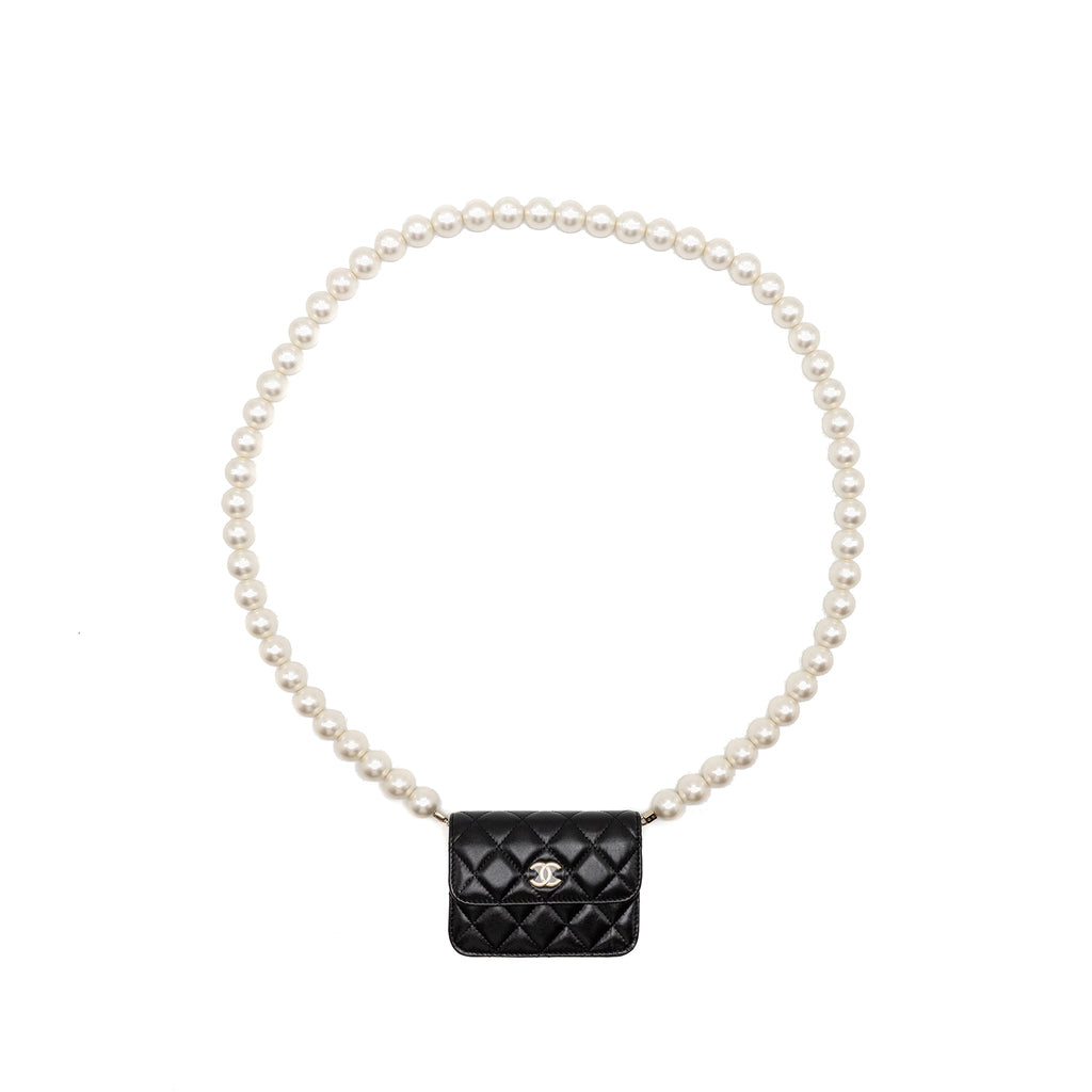 CHANEL MAXI PEARL CLUTCH WITH CHAIN LAMBSKIN BLACK LGHW