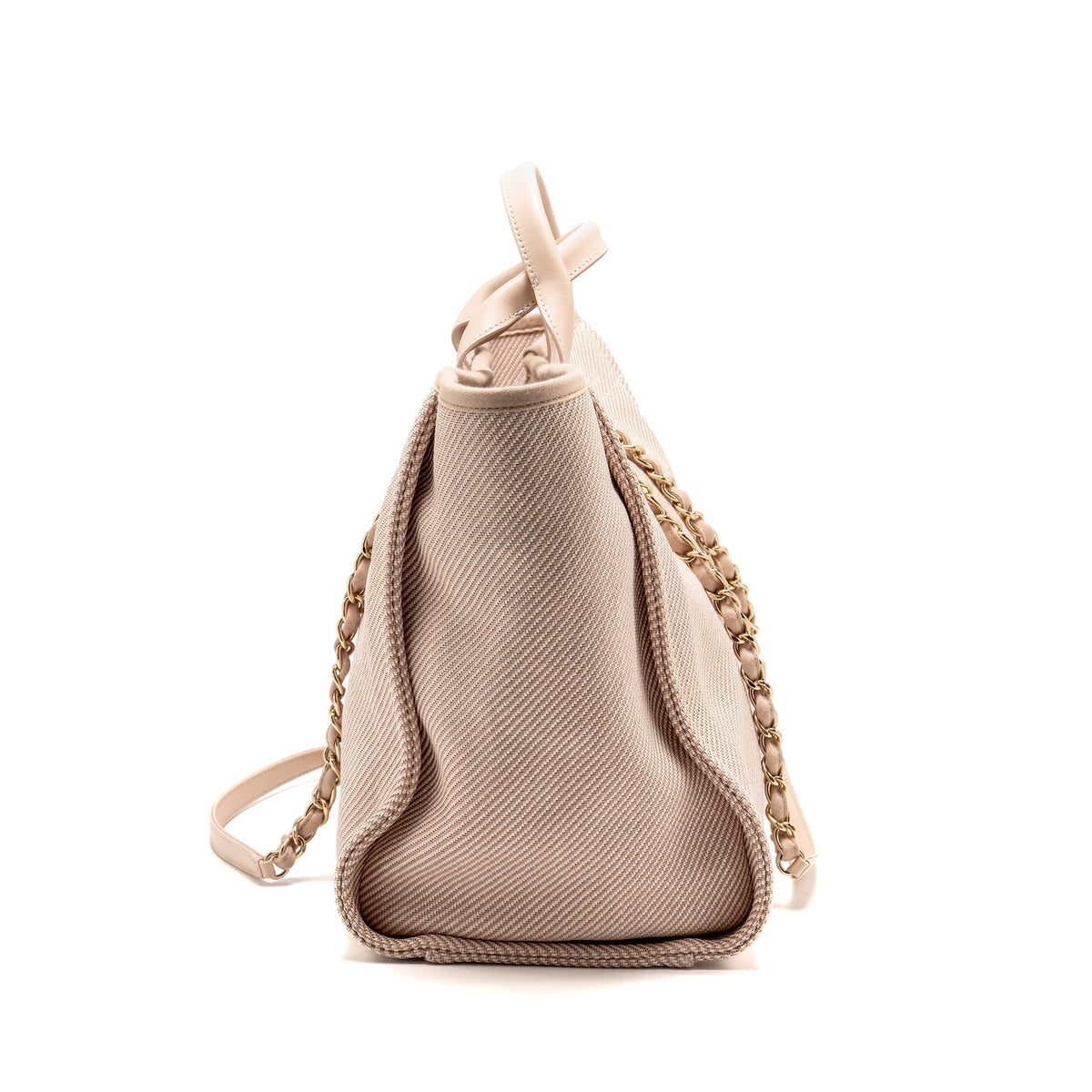 CHANEL LARGE DEAUVILLE TOTE SHOPPING BAG CANVAS/CALFSKIN LIGHT PINK LGHW