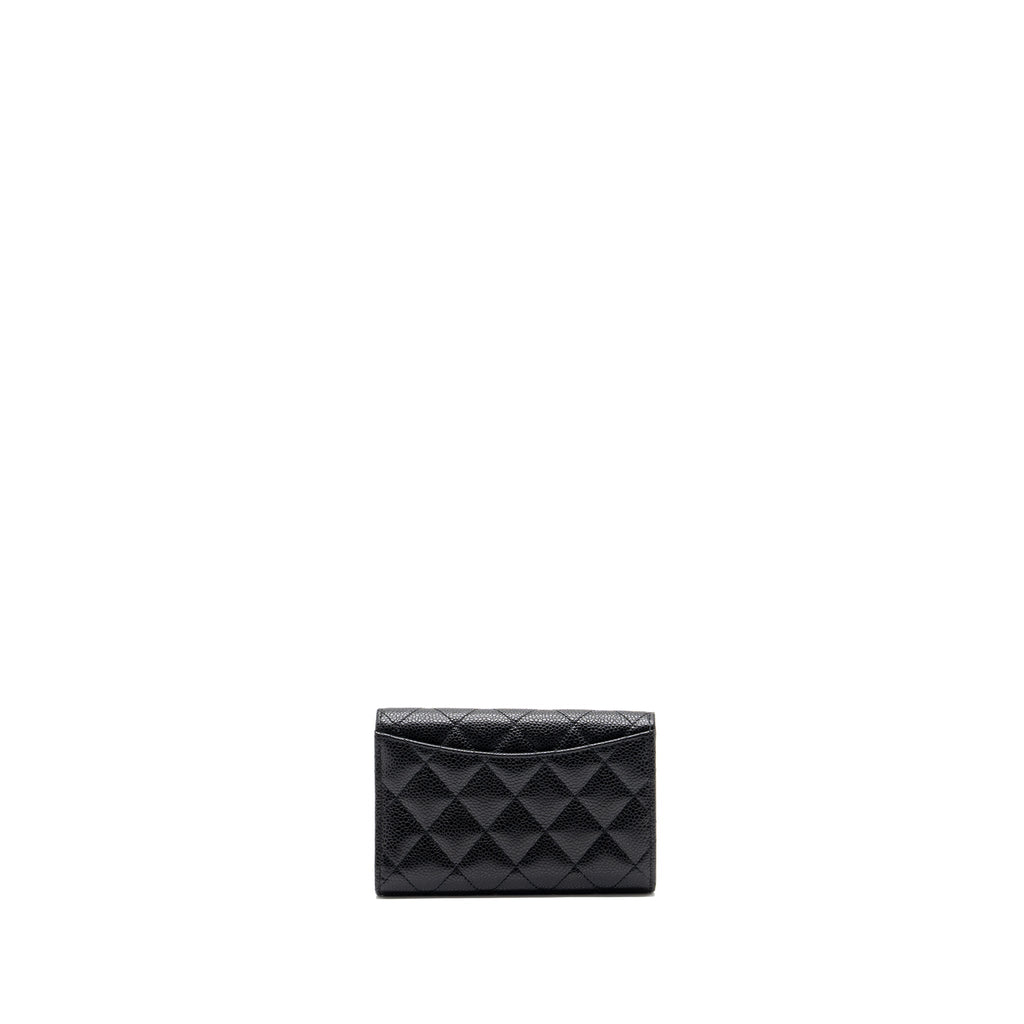 CHANEL QUILTED MEDIUM FLAP COMPACT WALLET CAVIAR BLACK GHW (MICROCHIP)