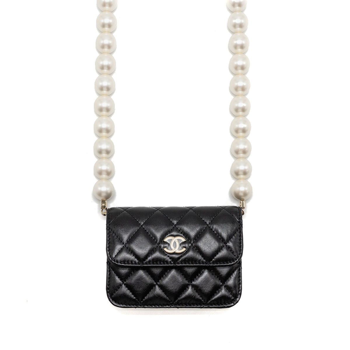 CHANEL MAXI PEARL CLUTCH WITH CHAIN LAMBSKIN BLACK LGHW