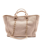 CHANEL LARGE DEAUVILLE TOTE SHOPPING BAG CANVAS/CALFSKIN LIGHT PINK LGHW