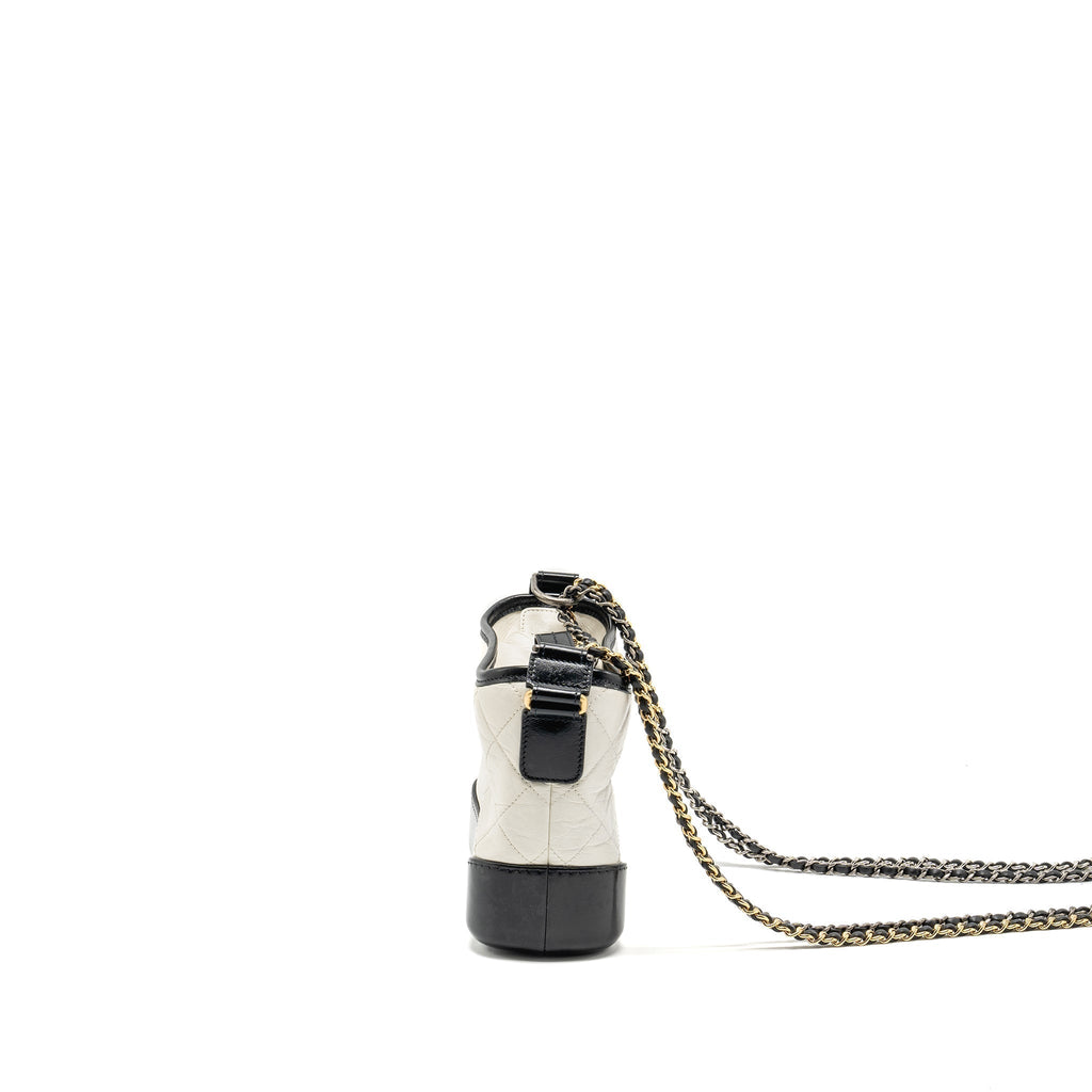 CHANEL SMALL GABRIELLE HOBO BAG AGED CALFSKIN WHITE/BLACK MULTICOLOUR HARDWARE