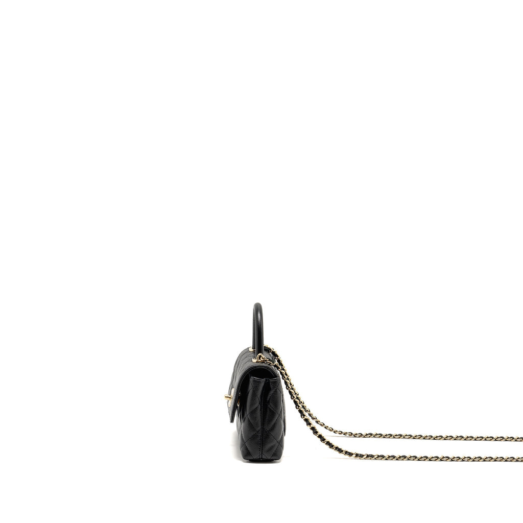 CHANEL COCO HANDLE CLUTCH WITH CHAIN CAVIAR BLACK LGHW (MICROCHIP)