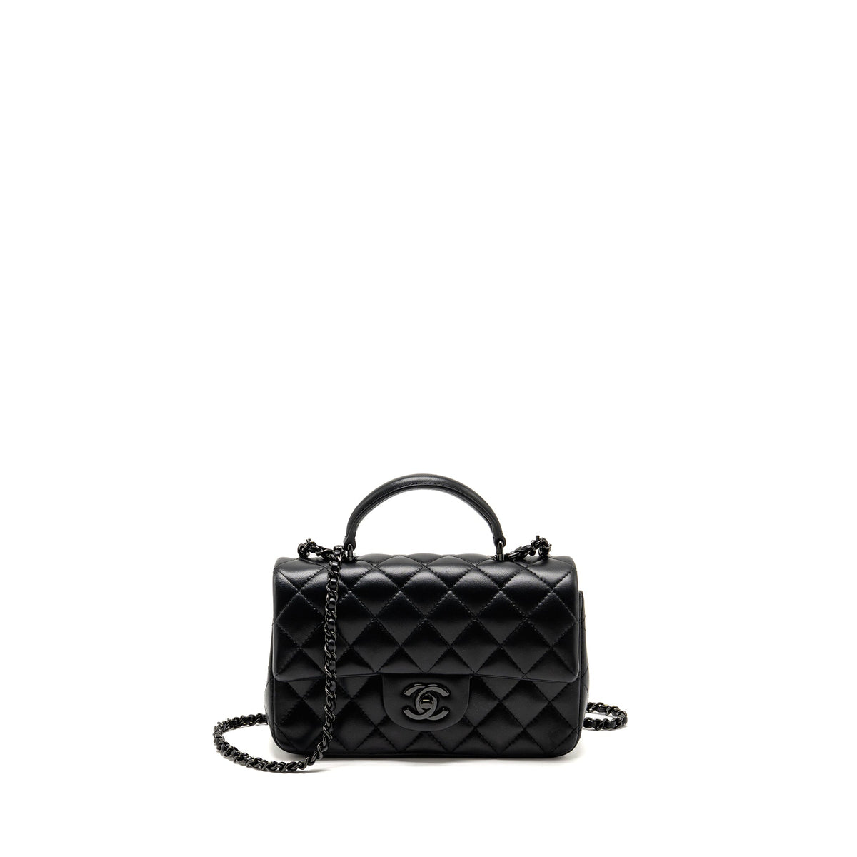CHANEL TOP HANDLE MINI RECTANGULAR FLAP BAG LAMBSKIN SO BLACK