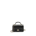 CHANEL TOP HANDLE MINI RECTANGULAR FLAP BAG LAMBSKIN BLACK LGHW (MICROCHIP)
