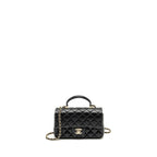 CHANEL TOP HANDLE MINI RECTANGULAR FLAP BAG LAMBSKIN BLACK LGHW (MICROCHIP)