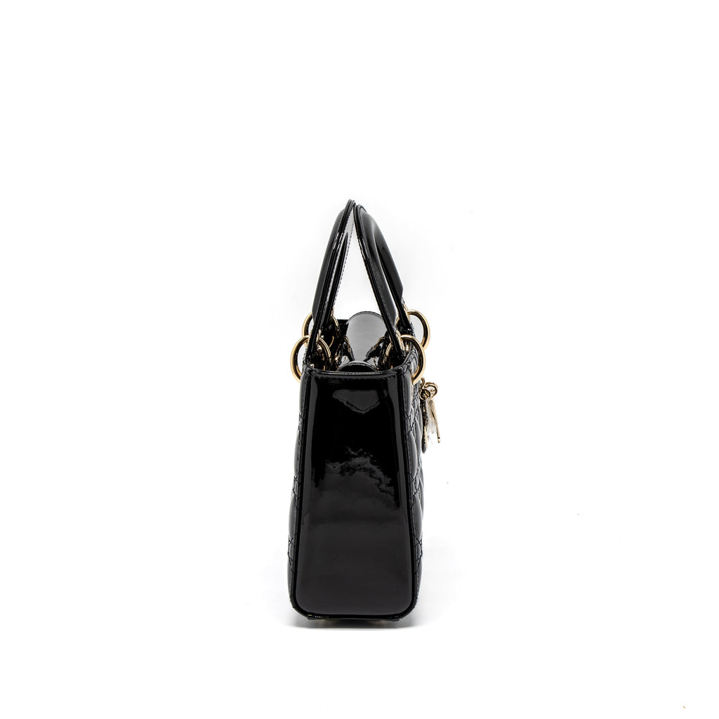 DIOR SMALL LADY DIOR BAG PATENT BLACK LGHW