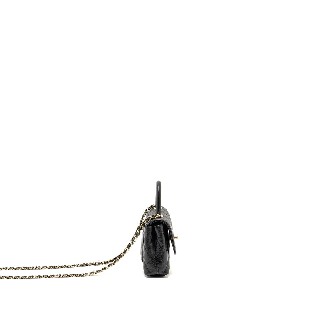 CHANEL COCO HANDLE CLUTCH WITH CHAIN CAVIAR BLACK LGHW (MICROCHIP)