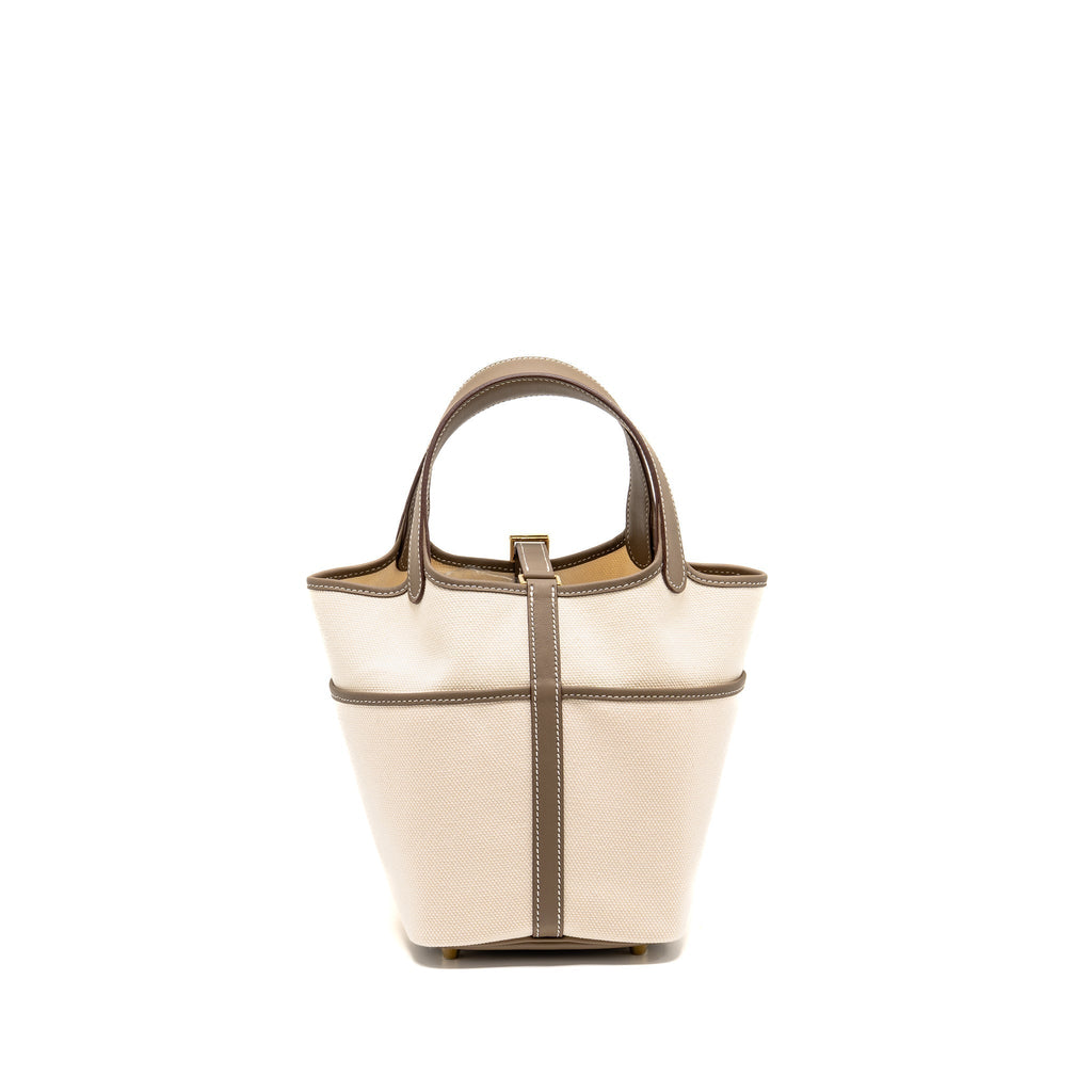 HERMES CARGO PICOTIN 18 LOCK BAG CANVAS/SWIFT ECRU/ETOUPE GHW
