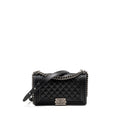 CHANEL MEDIUM BOY BAG CAVIAR BLACK RUTHENIUM HARDWARE (MICROCHIP)