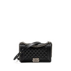 CHANEL MEDIUM BOY BAG CAVIAR BLACK RUTHENIUM HARDWARE (MICROCHIP)