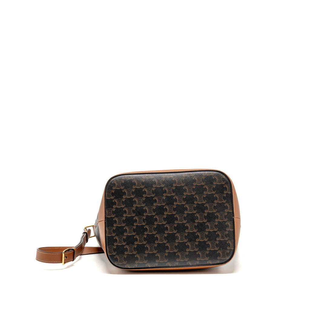 Celine medium bucket bag triomphe canvas/calfskin tan GHW