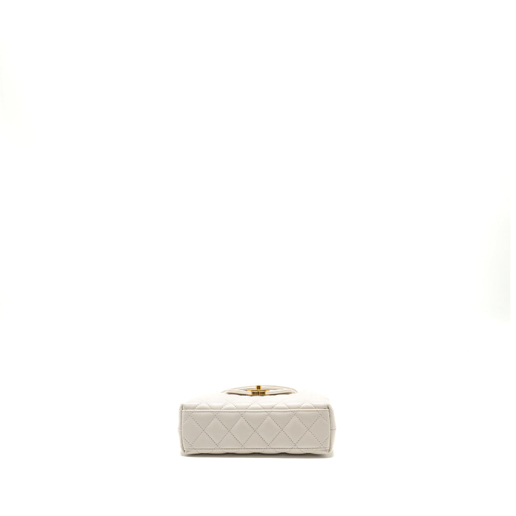 CHANEL MINI KELLY SHOPPING TOTE CALFSKIN WHITE GHW (MICROCHIP)