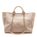 CHANEL LARGE DEAUVILLE TOTE SHOPPING BAG CANVAS/CALFSKIN LIGHT PINK LGHW