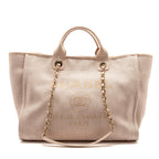 CHANEL LARGE DEAUVILLE TOTE SHOPPING BAG CANVAS/CALFSKIN LIGHT PINK LGHW