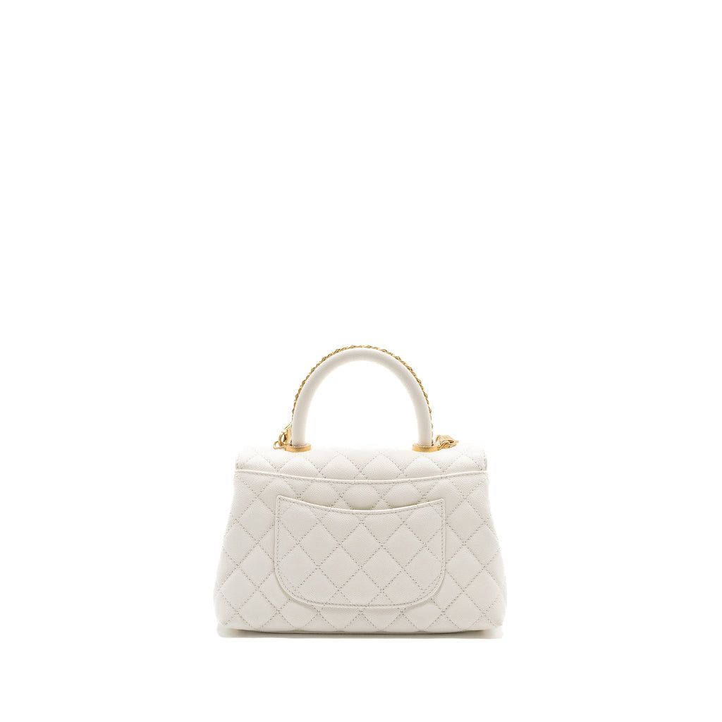 CHANEL 23P DETAILED TOP HANDLE SMALL COCO HANDLE CAVIAR WHITE GHW (MICROCHIP )