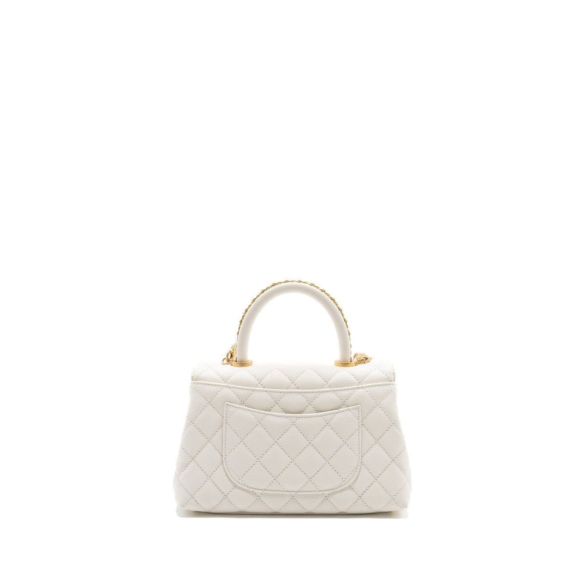 CHANEL 23P DETAILED TOP HANDLE SMALL COCO HANDLE CAVIAR WHITE GHW (MICROCHIP )