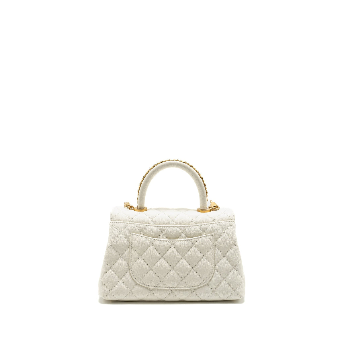 CHANEL DETAILED TOP HANDLE SMALL COCO HANDLE CAVIAR WHITE GHW (MICROCHIP)