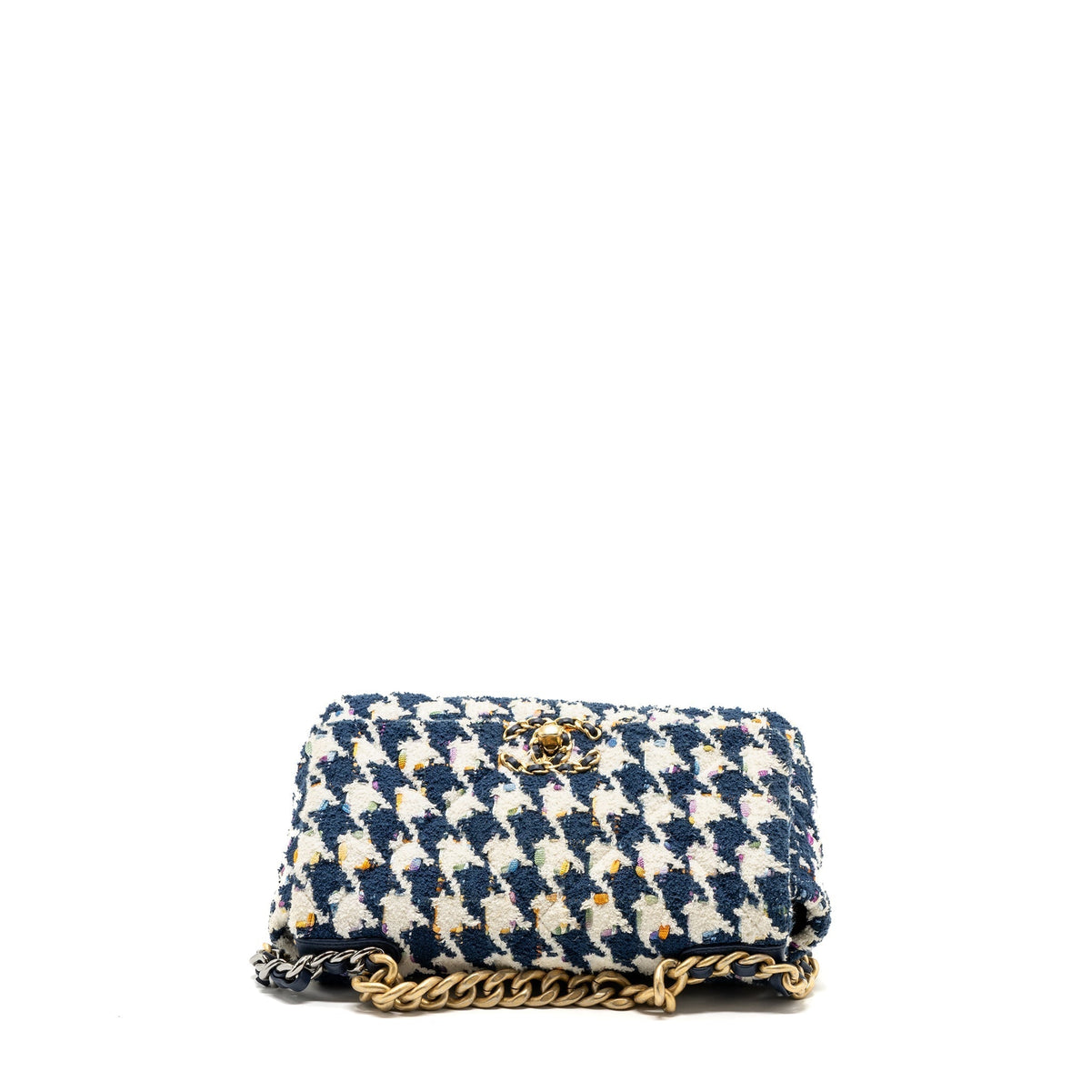 CHANEL SMALL 19 BAG FABRIC MULTICOLOUR BLUE / WHITE MULTICOLOUR HARDWARE