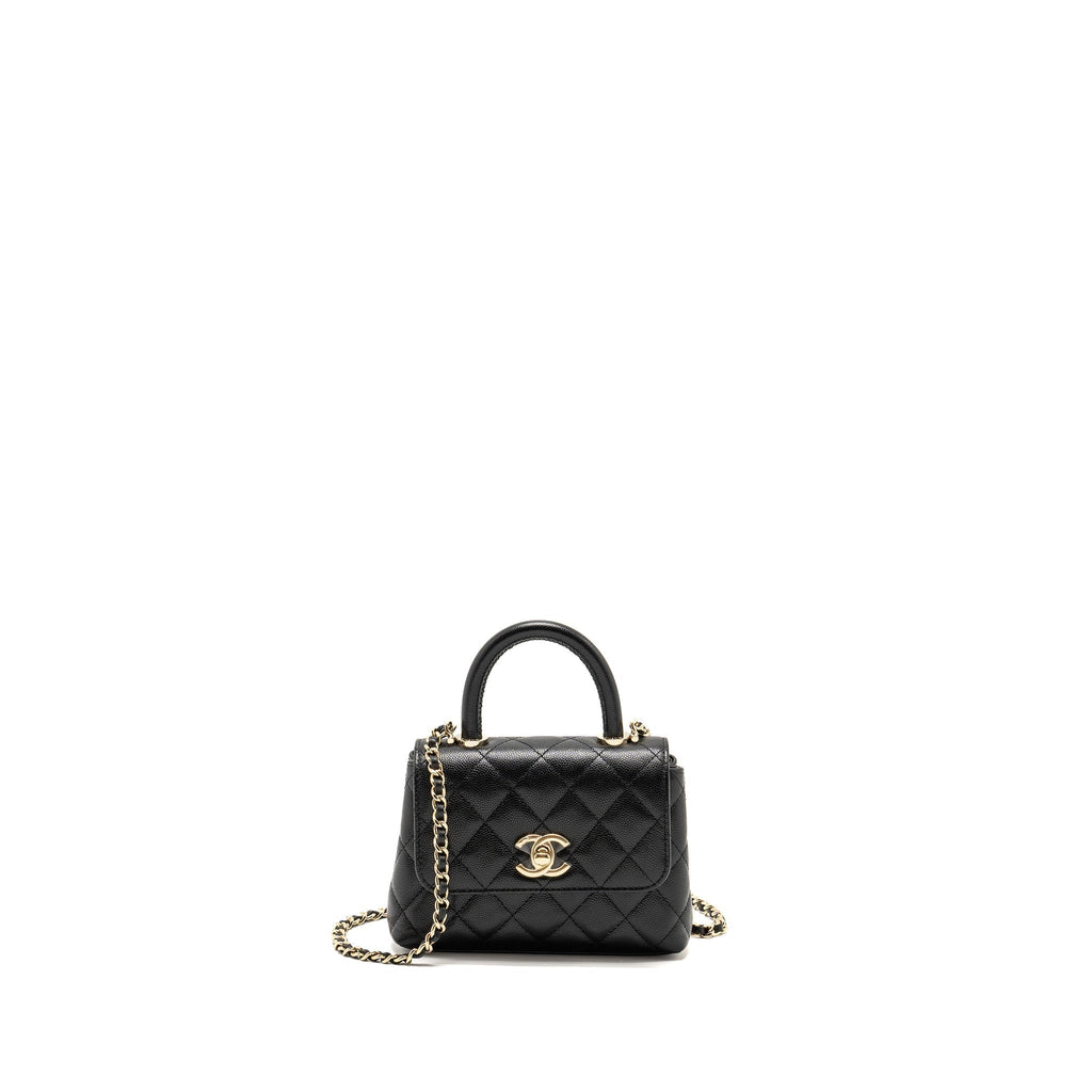 CHANEL COCO HANDLE CLUTCH WITH CHAIN CAVIAR BLACK LGHW (MICROCHIP)