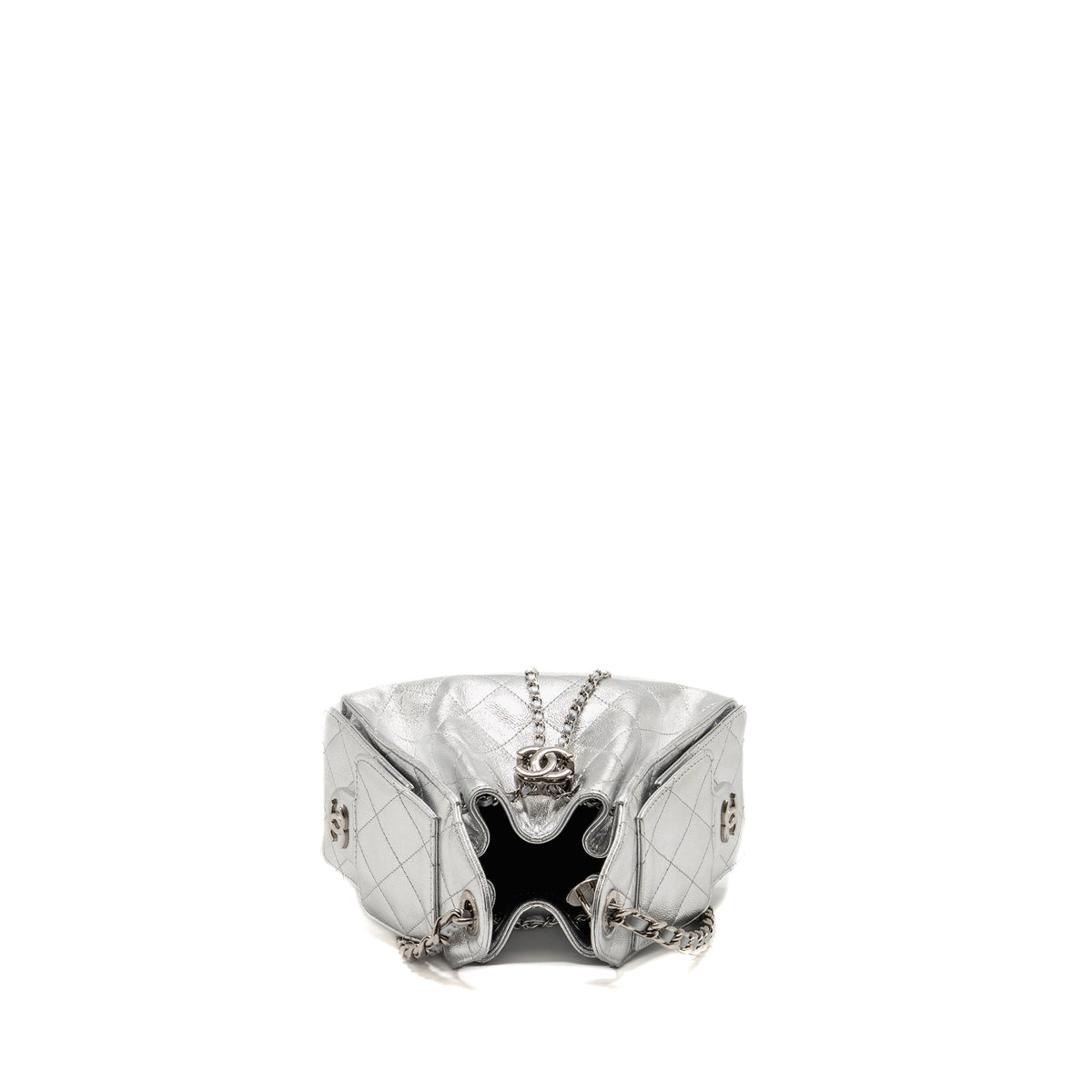CHANEL MINI 25 BAG METALLIC GRAINED CALFSKIN SILVER SHW (MICROCHIP)