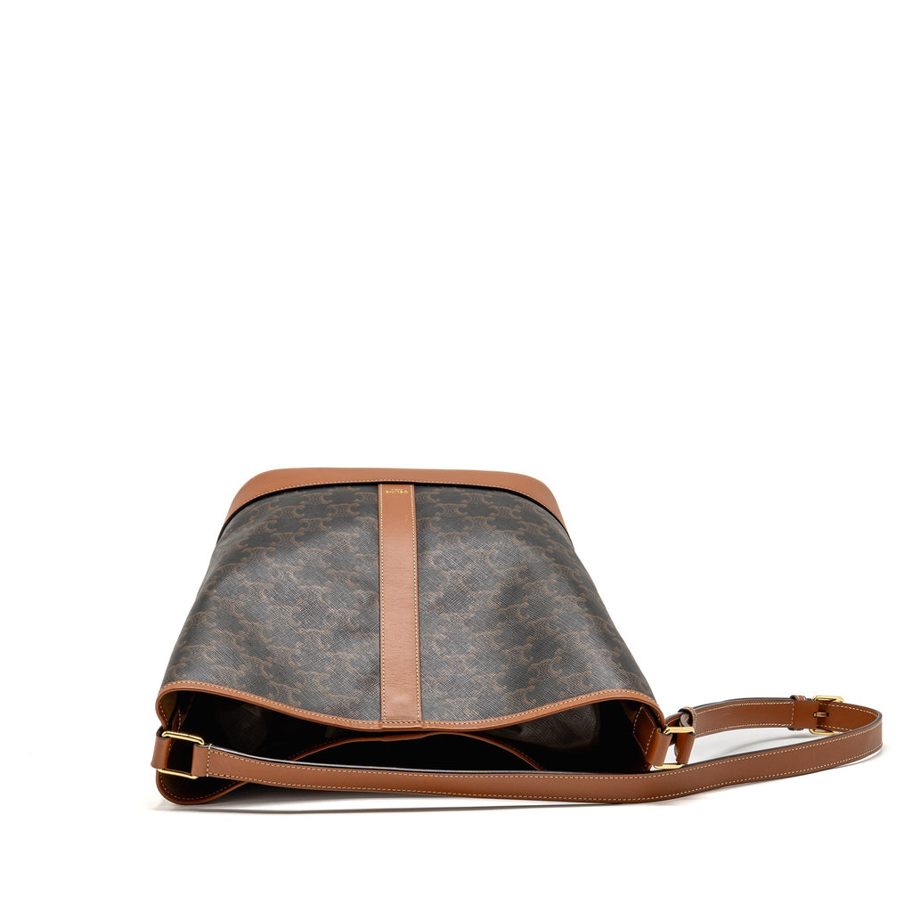 Celine medium bucket bag triomphe canvas/calfskin tan GHW
