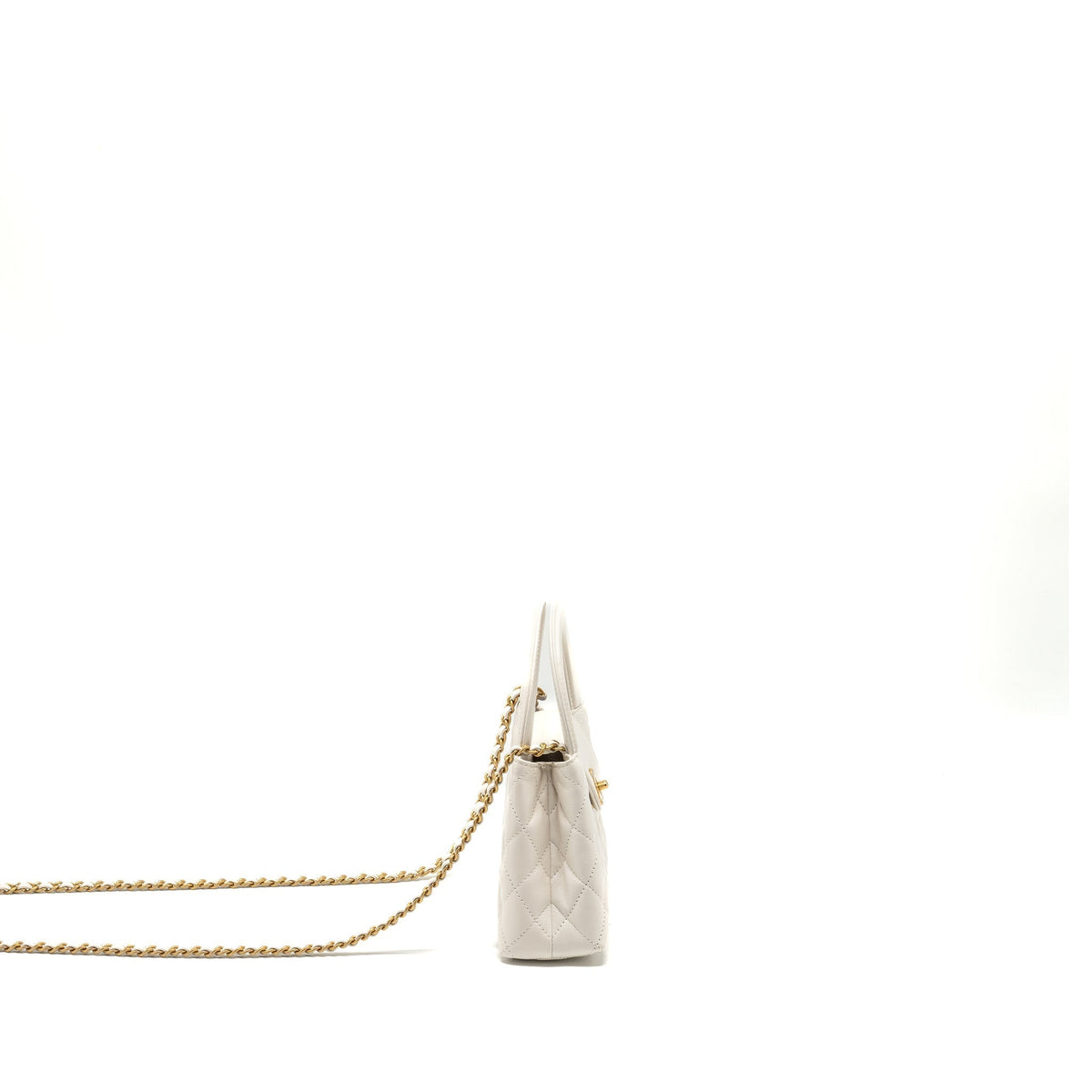CHANEL MINI KELLY SHOPPING TOTE CALFSKIN WHITE GHW (MICROCHIP)