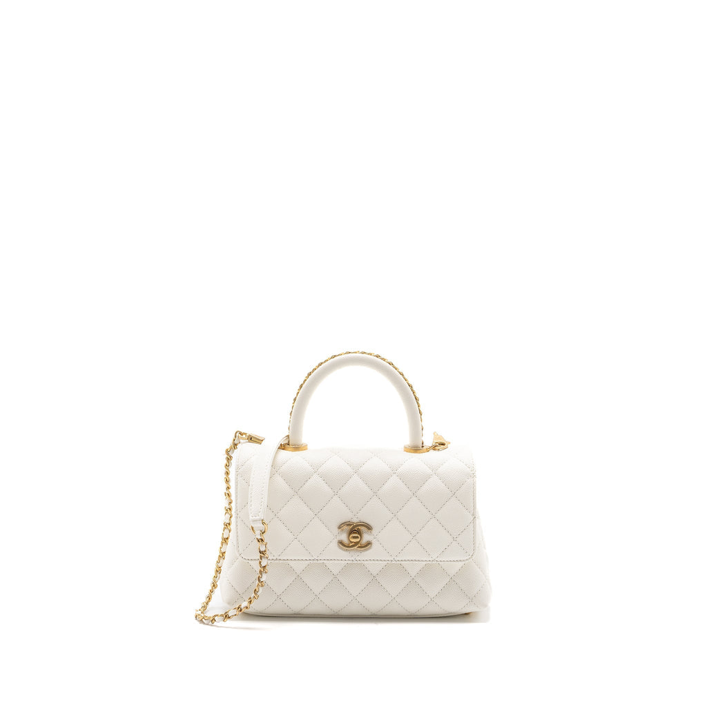 CHANEL 23P DETAILED TOP HANDLE SMALL COCO HANDLE CAVIAR WHITE GHW (MICROCHIP )