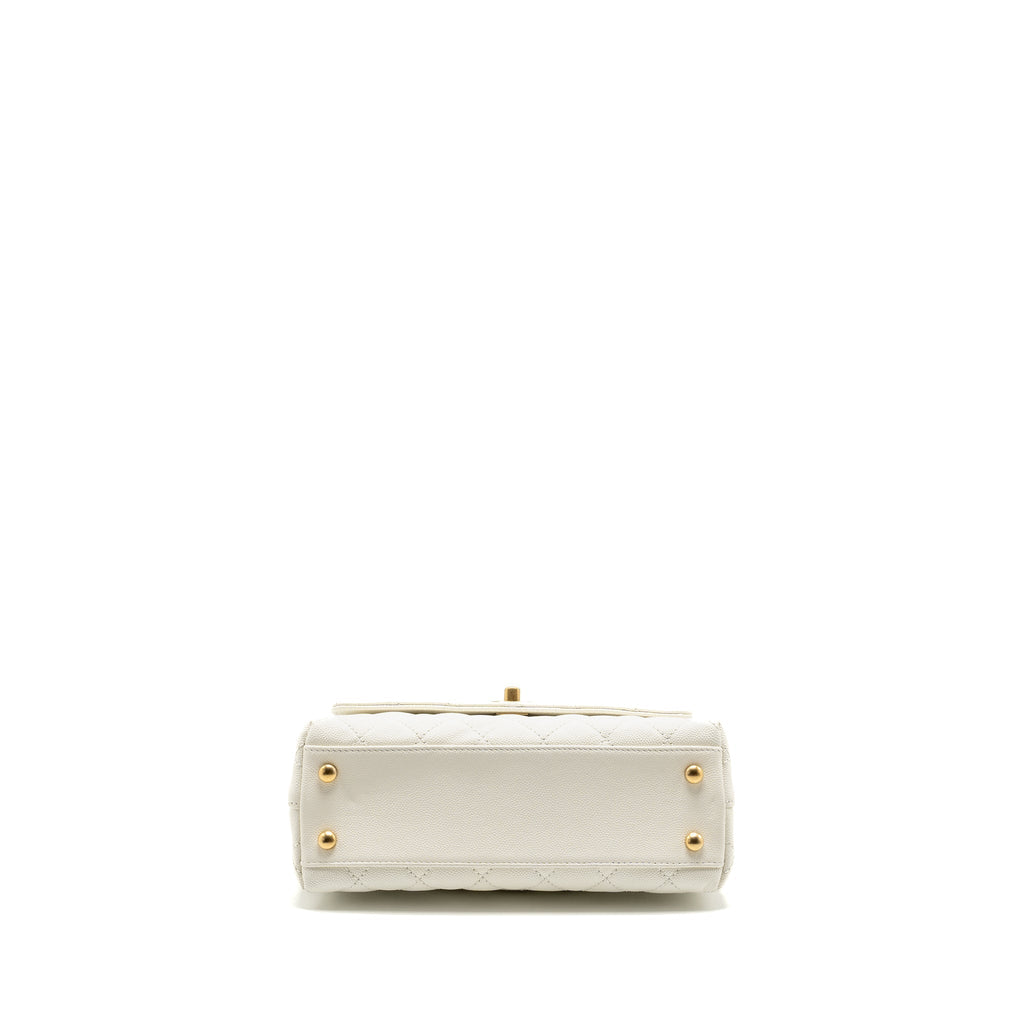CHANEL DETAILED TOP HANDLE SMALL COCO HANDLE CAVIAR WHITE GHW (MICROCHIP)