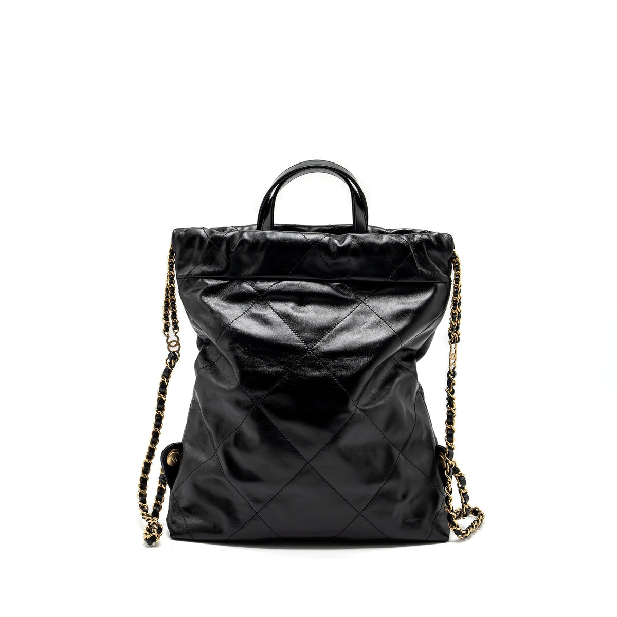 CHANEL 22 BACKPACK SHINY CALFSKIN  BLACK GHW (MICROCHIP)