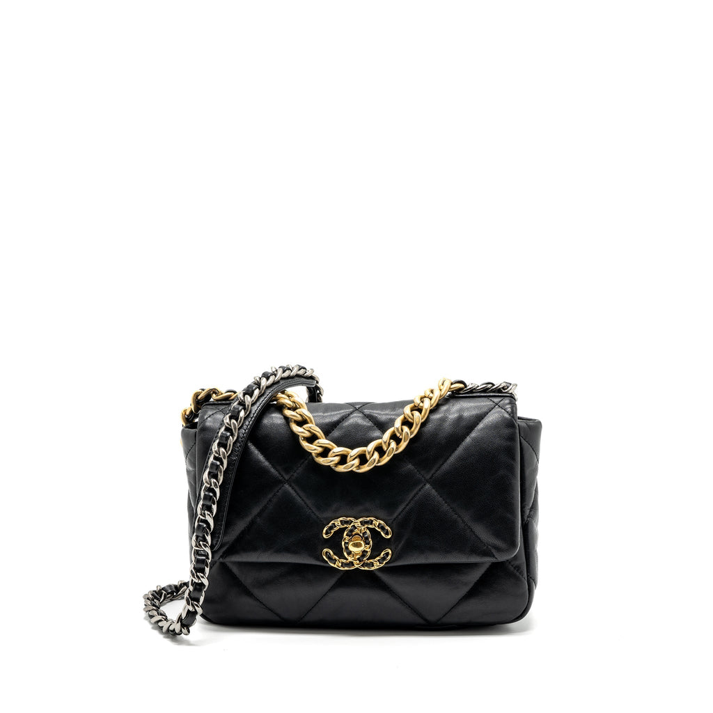 CHANEL SMALL 19 BAG GOATSKIN BLACK MULTICOLOUR HARDWARE