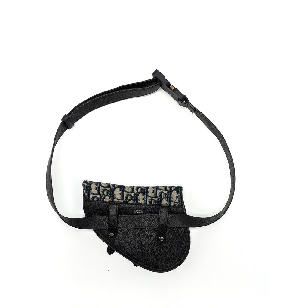 DIOR SADDLE BELT BAG BLUE DIOR OBLIQUE JACQUARD BLACK HARDWARE