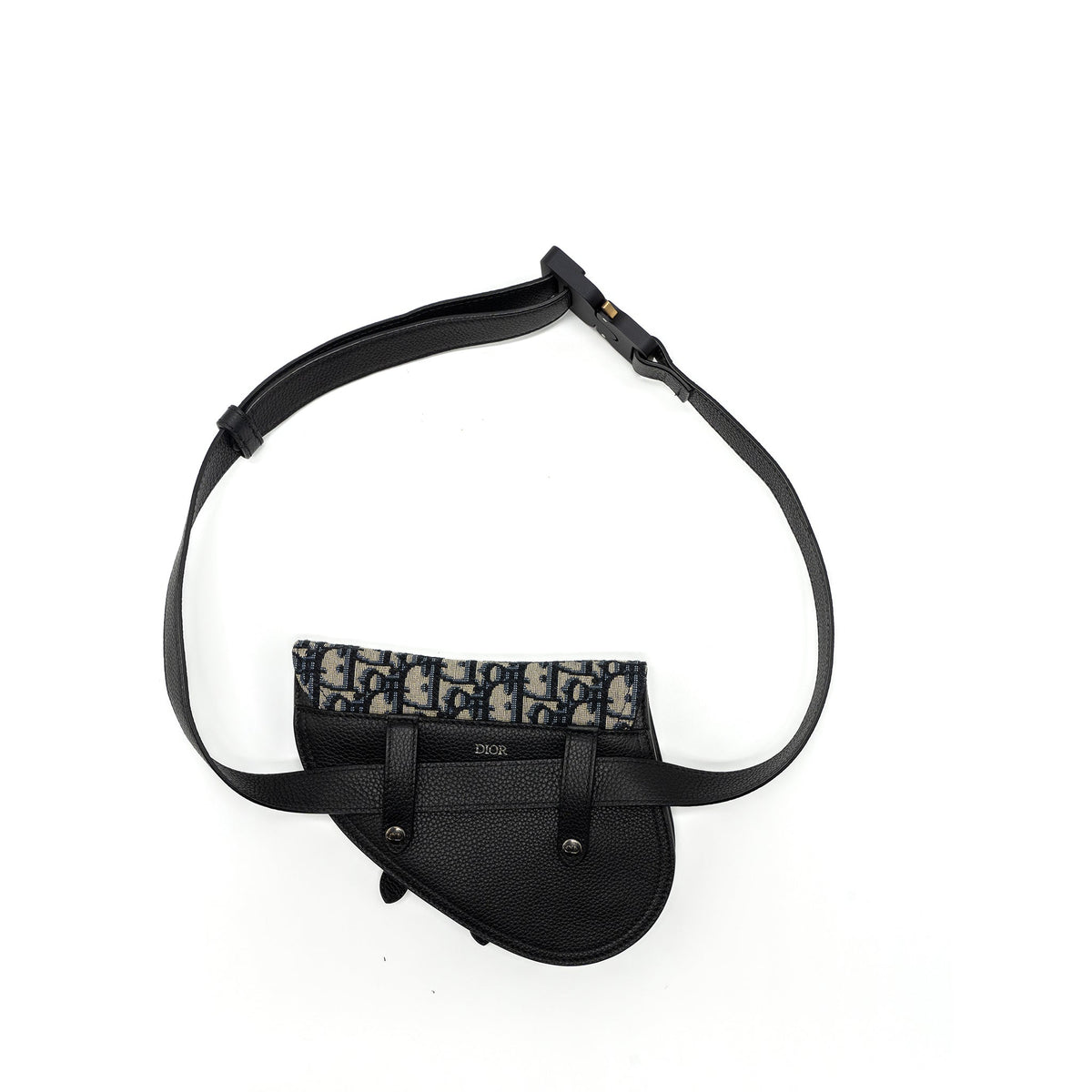 DIOR SADDLE BELT BAG BLUE DIOR OBLIQUE JACQUARD BLACK HARDWARE