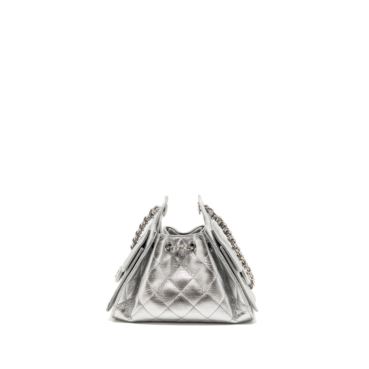 CHANEL MINI 25 BAG METALLIC GRAINED CALFSKIN SILVER SHW (MICROCHIP)
