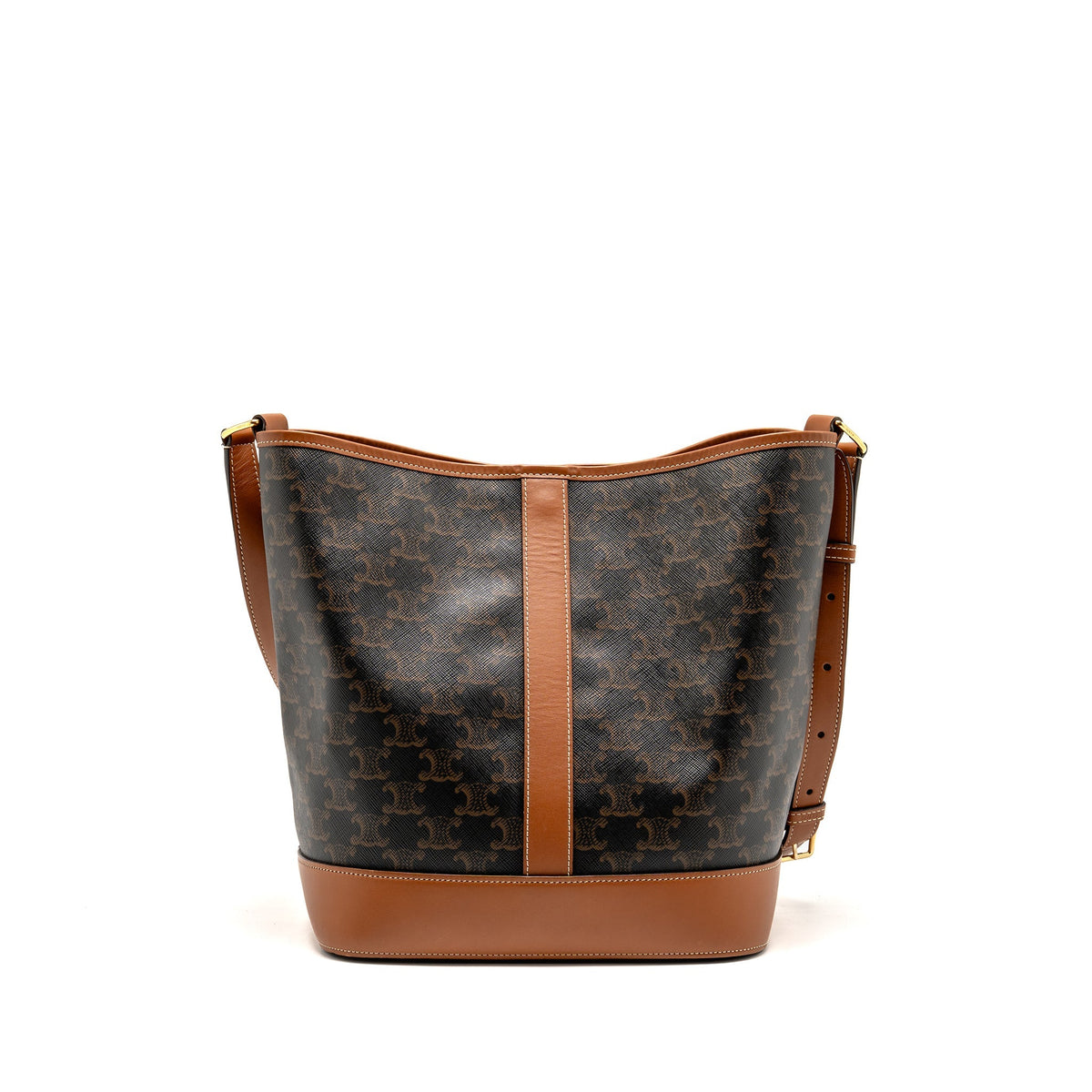 Celine medium bucket bag triomphe canvas/calfskin tan GHW