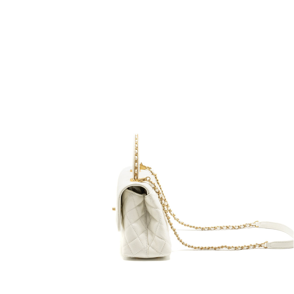 CHANEL DETAILED TOP HANDLE SMALL COCO HANDLE CAVIAR WHITE GHW (MICROCHIP)