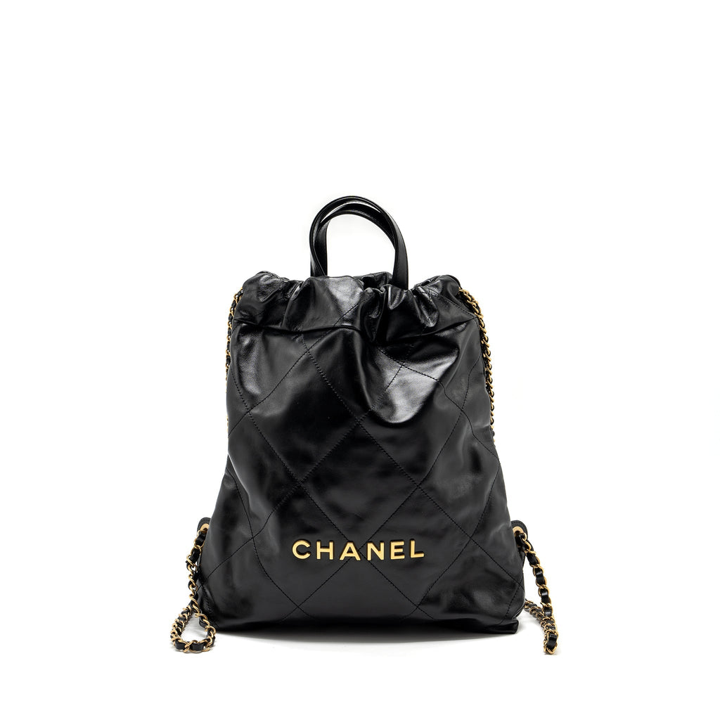 CHANEL 22 BACKPACK SHINY CALFSKIN  BLACK GHW (MICROCHIP)