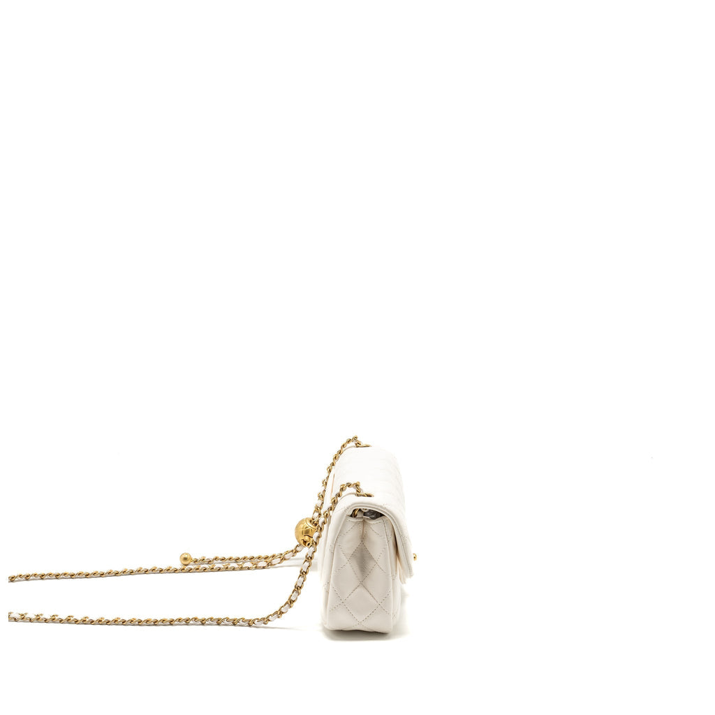 CHANEL PEARL CRUSH MINI RECTANGULAR FLAP BAG LAMBSKIN WHITE GHW(MICROCHIP)