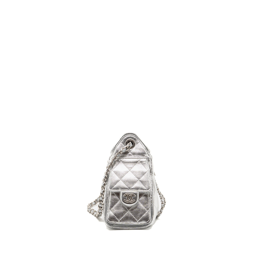 CHANEL MINI 25 BAG METALLIC GRAINED CALFSKIN SILVER SHW (MICROCHIP)