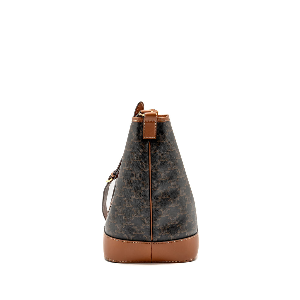 Celine medium bucket bag triomphe canvas/calfskin tan GHW