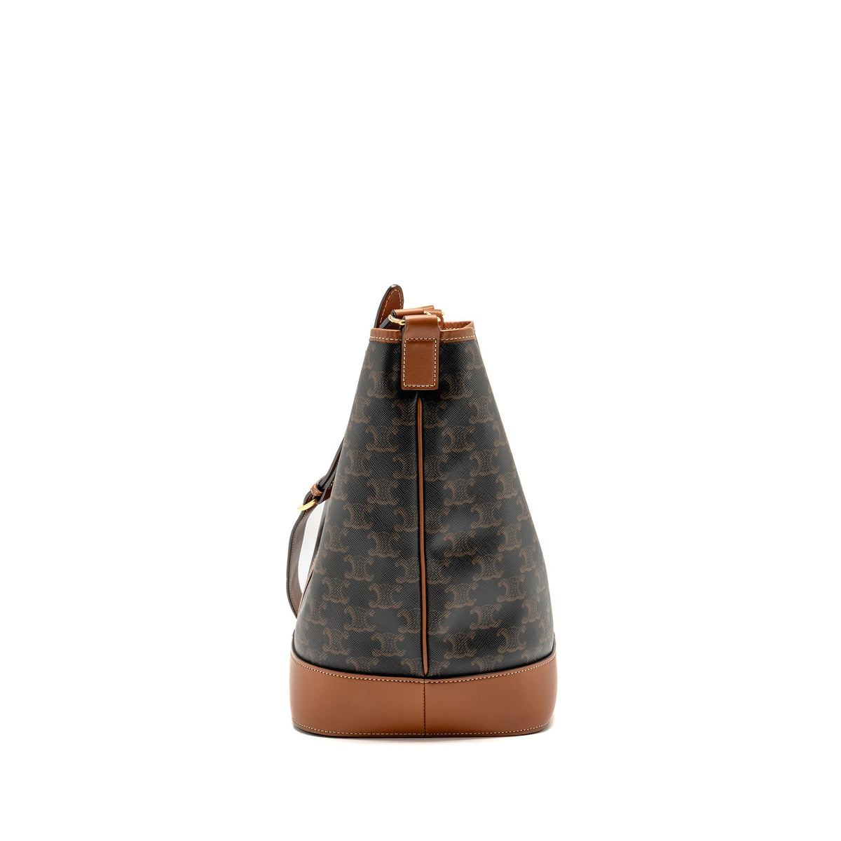 Celine medium bucket bag triomphe canvas/calfskin tan GHW