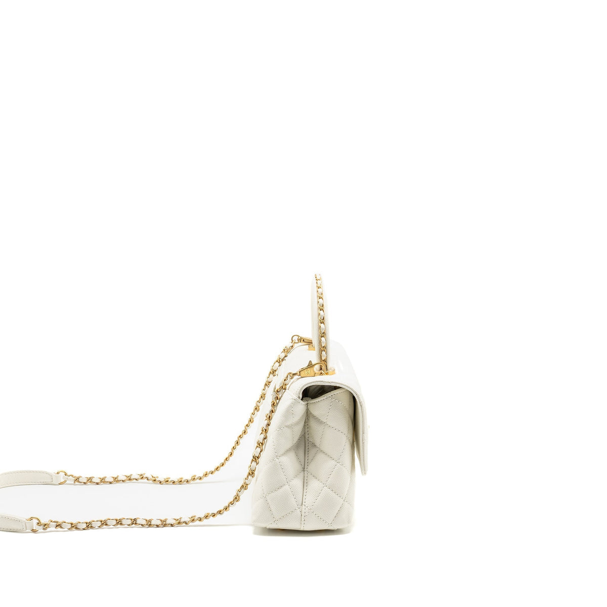 CHANEL DETAILED TOP HANDLE SMALL COCO HANDLE CAVIAR WHITE GHW (MICROCHIP)