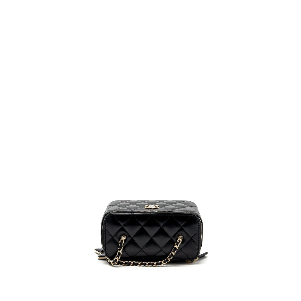 CHANEL LONG VANITY CASE WITH CHARMS CHAIN CALFSKIN BLACK LGHW (MICROCHIP)
