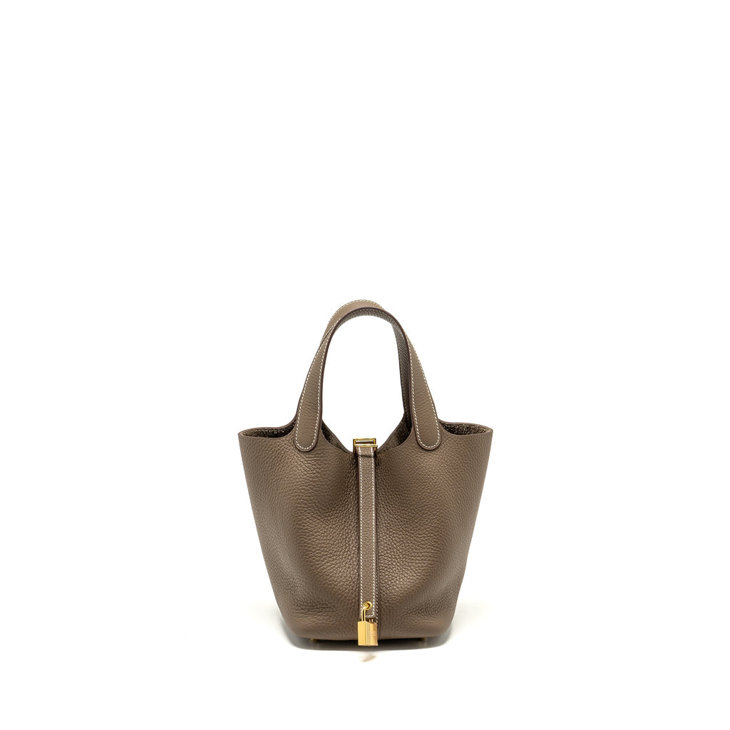 HERMES Picotin 18 Lock Bag Clemence Etoupe GHW