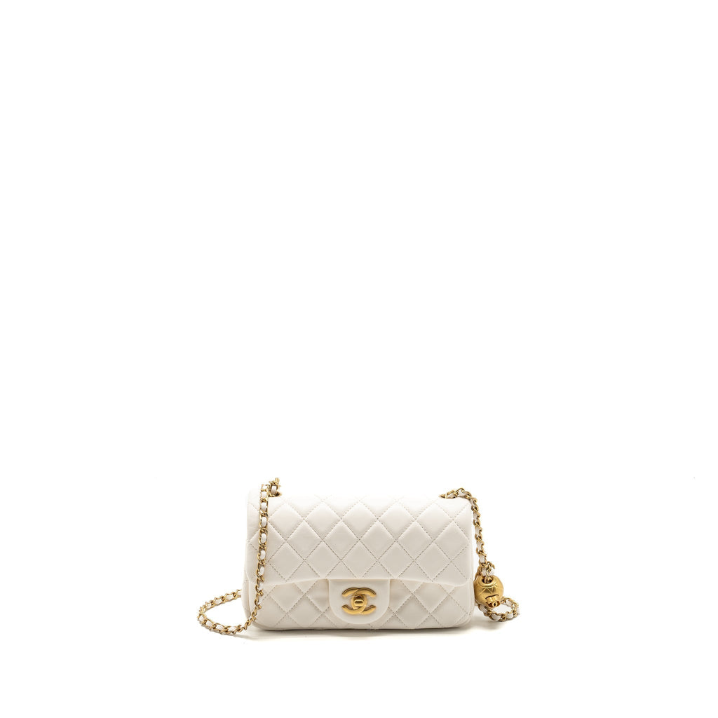 CHANEL PEARL CRUSH MINI RECTANGULAR FLAP BAG LAMBSKIN WHITE GHW(MICROCHIP)