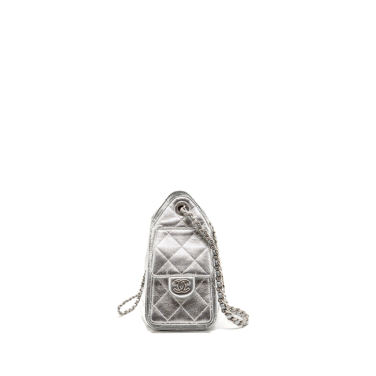 CHANEL MINI 25 BAG METALLIC GRAINED CALFSKIN SILVER SHW (MICROCHIP)