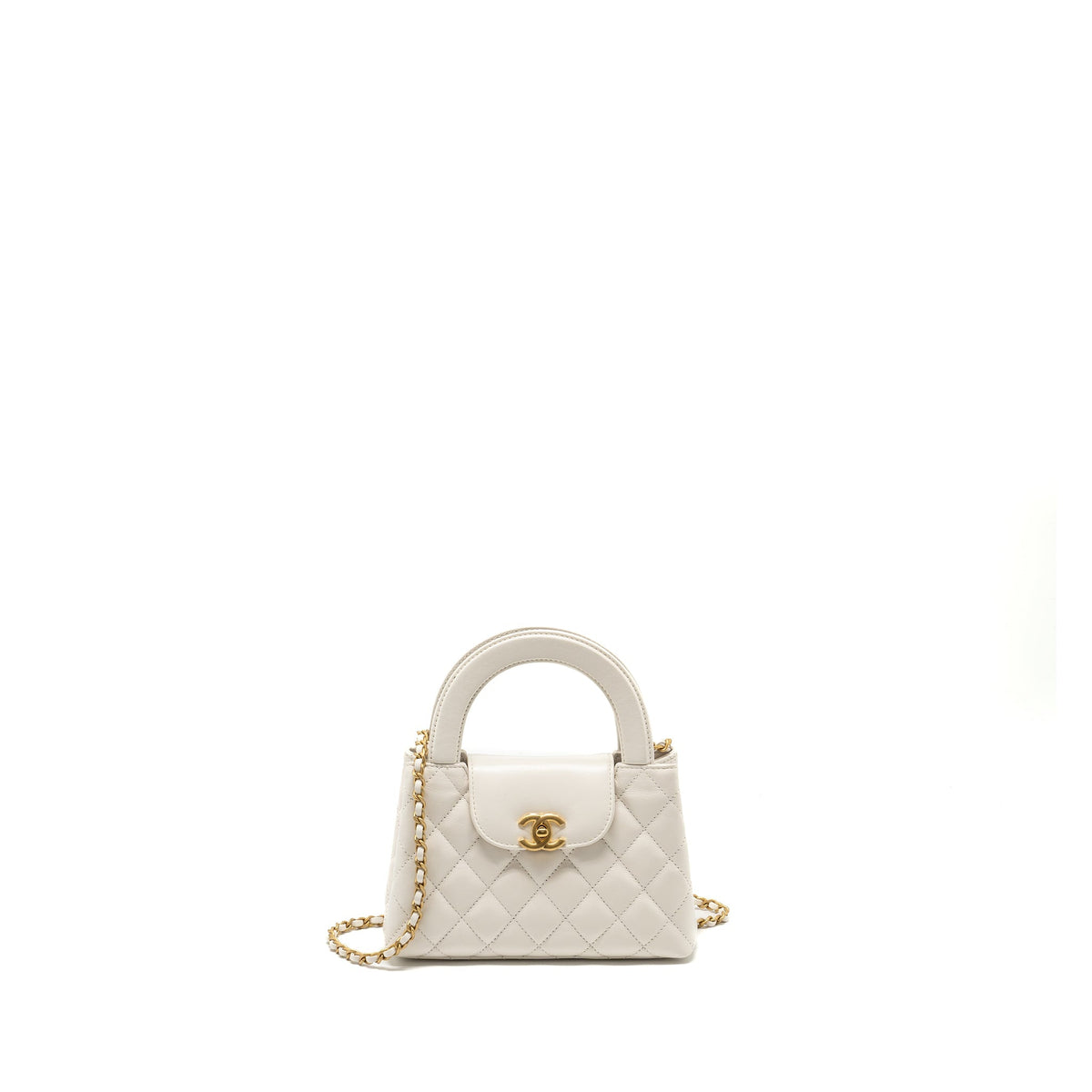 CHANEL MINI KELLY SHOPPING TOTE CALFSKIN WHITE GHW (MICROCHIP)